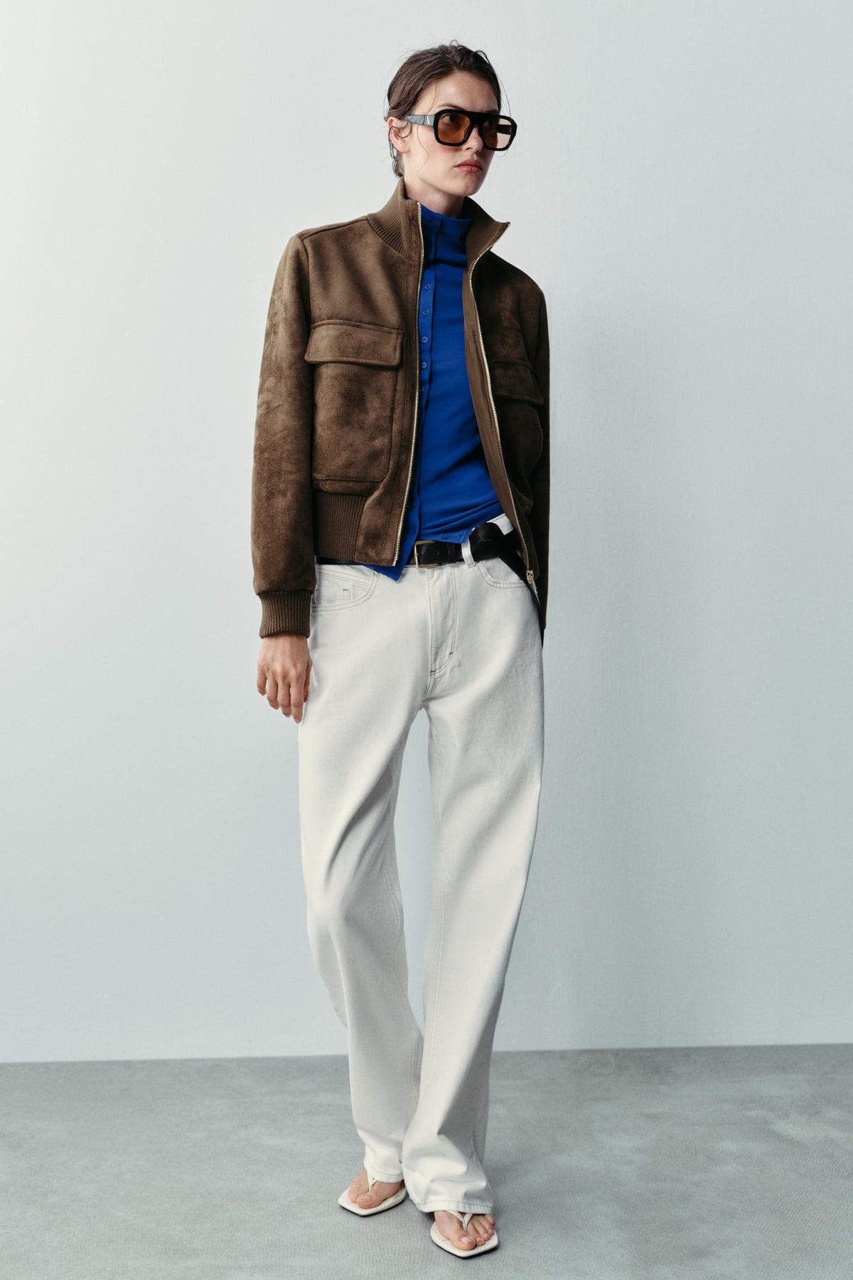 Austin Suede Bomber Jacket - Light Beige