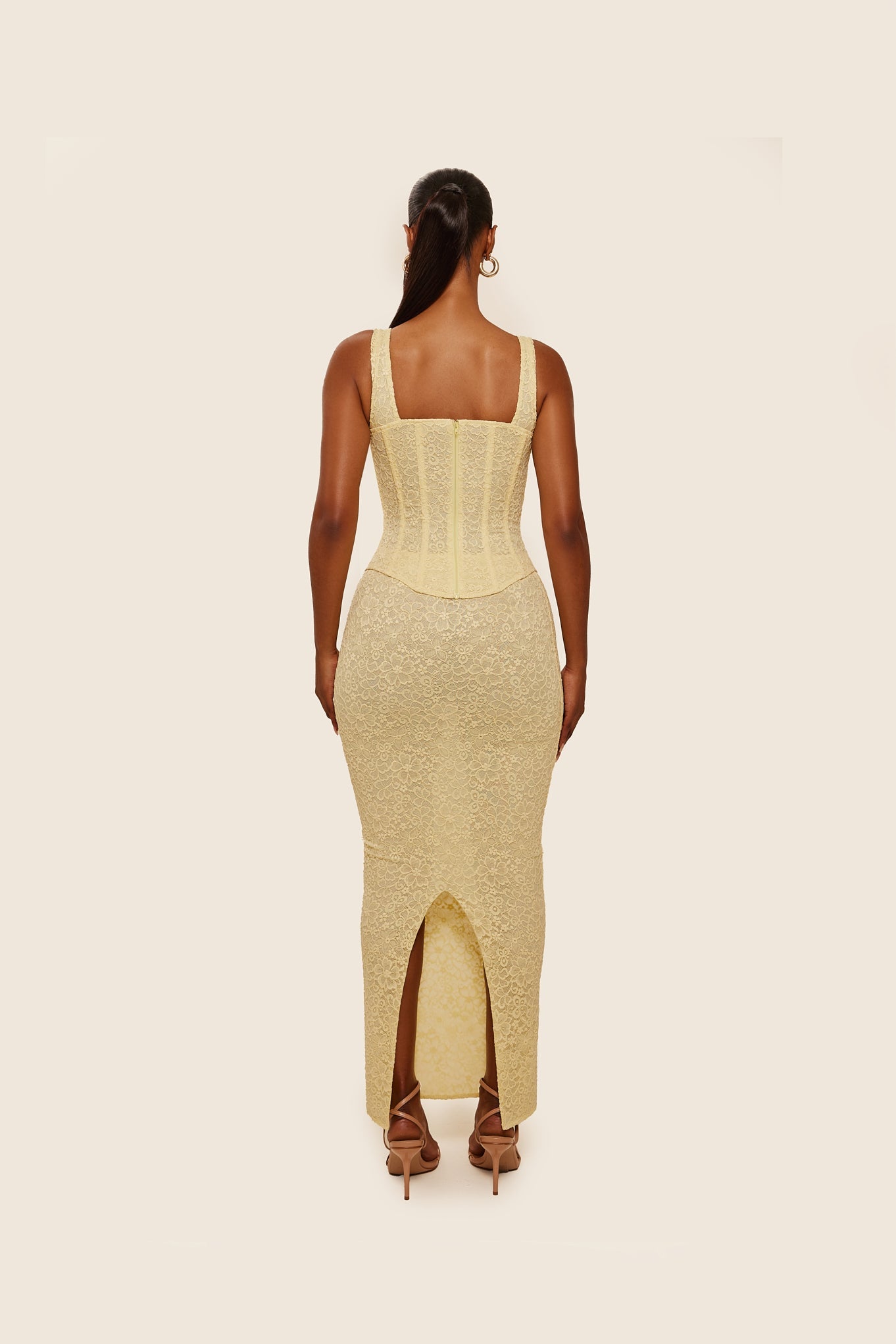 The Cinched Lace Corset Maxi Set in Yellow
