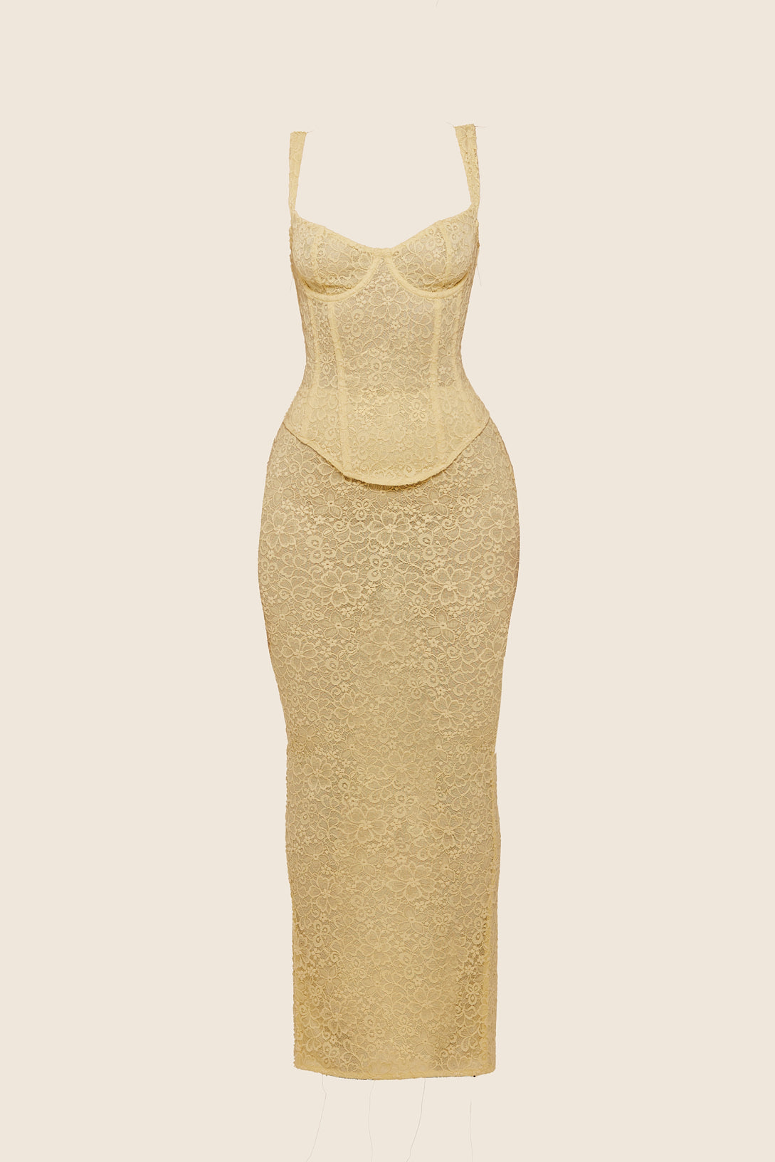The Cinched Lace Corset Maxi Set in Yellow