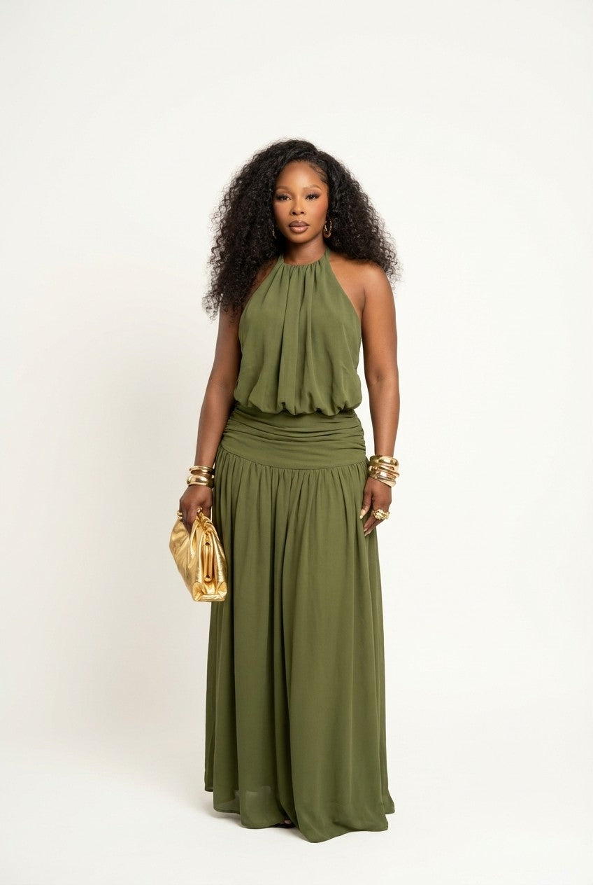 Colette Maxi Dress - Olive Green - 1