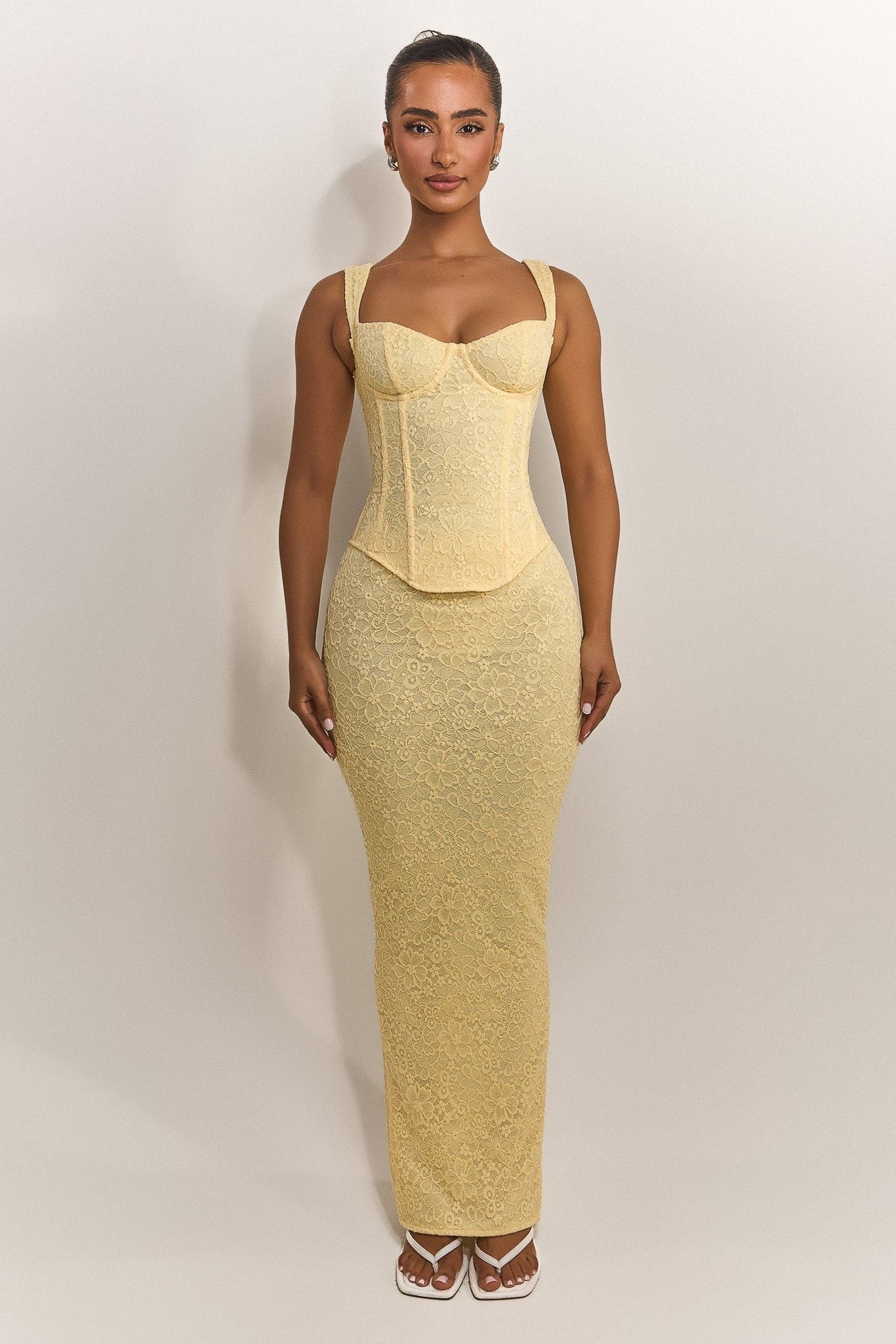 The Cinched Lace Corset Maxi Set in Yellow