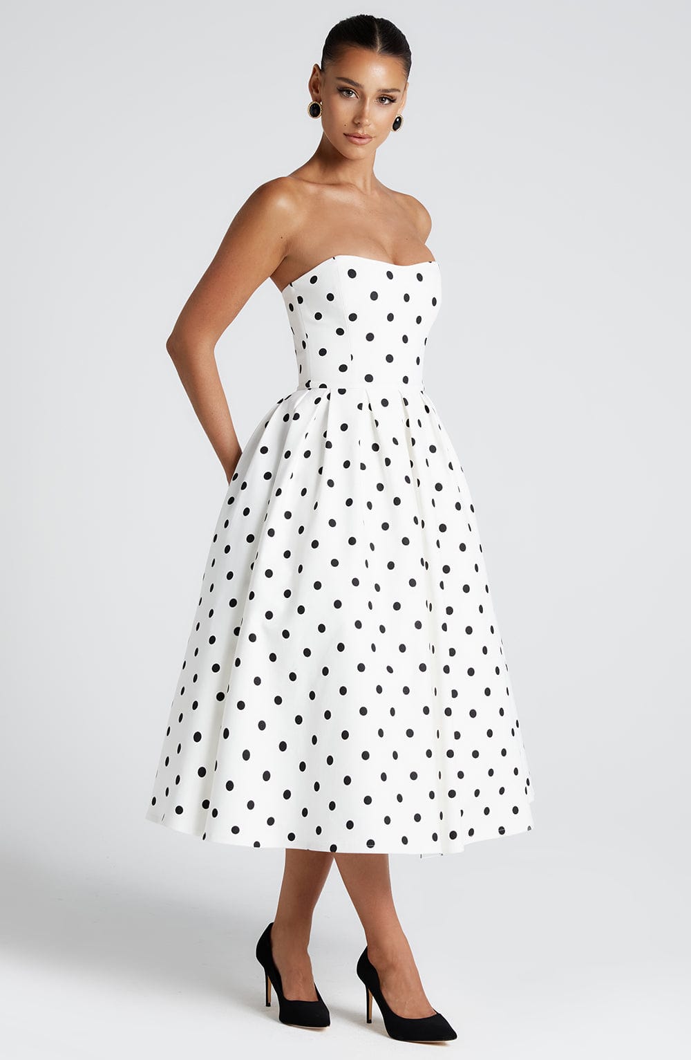 Adeline Midi Dress - Black Polka Dot
