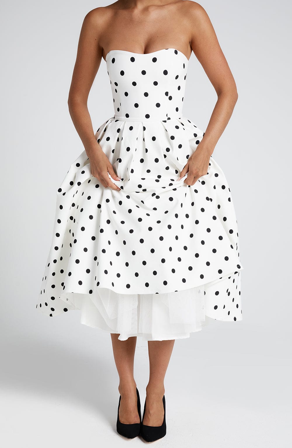 Adeline Midi Dress - Black Polka Dot