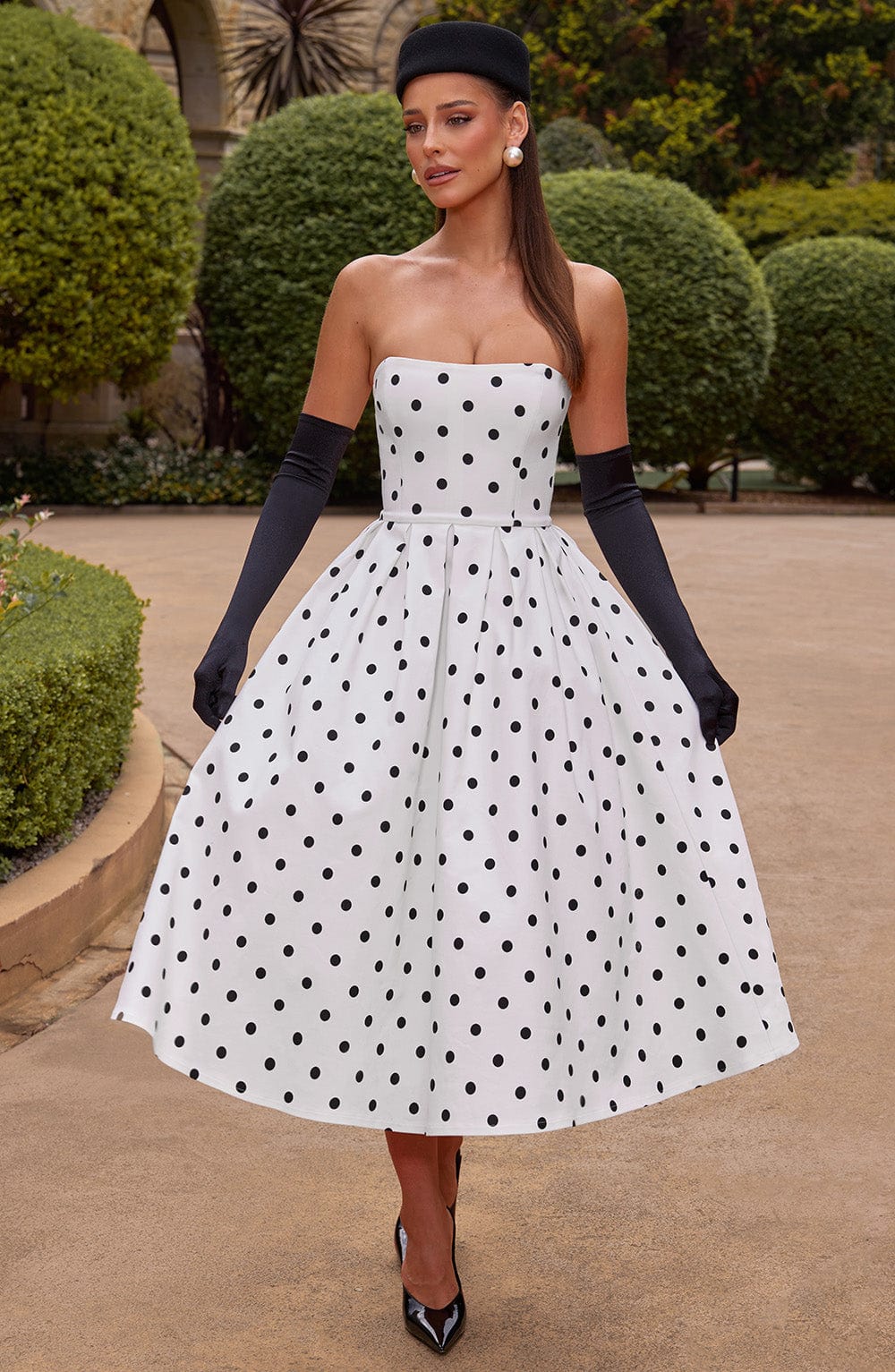 Adeline Midi Dress - Black Polka Dot