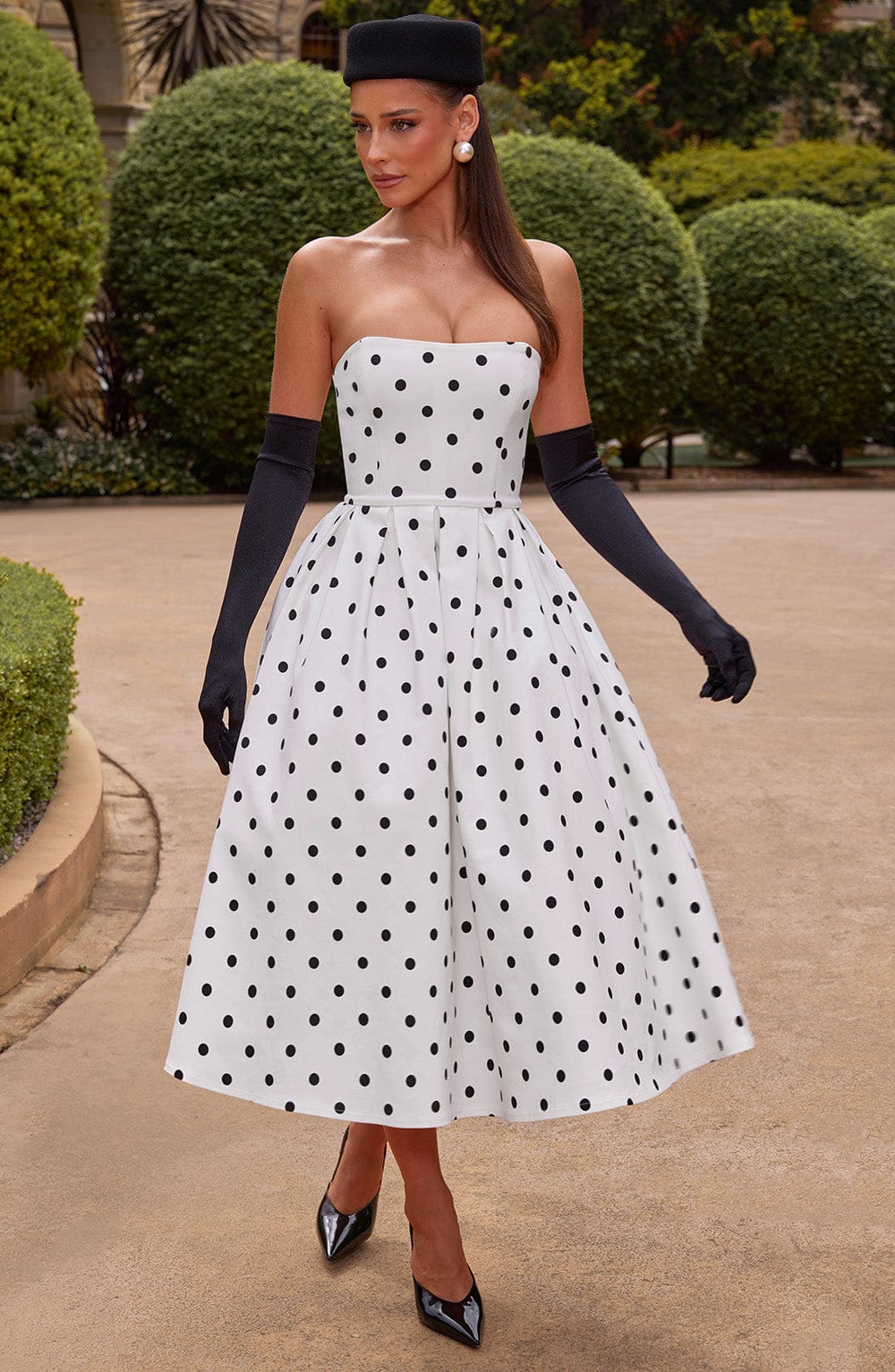 Adeline Midi Dress - Black Polka Dot