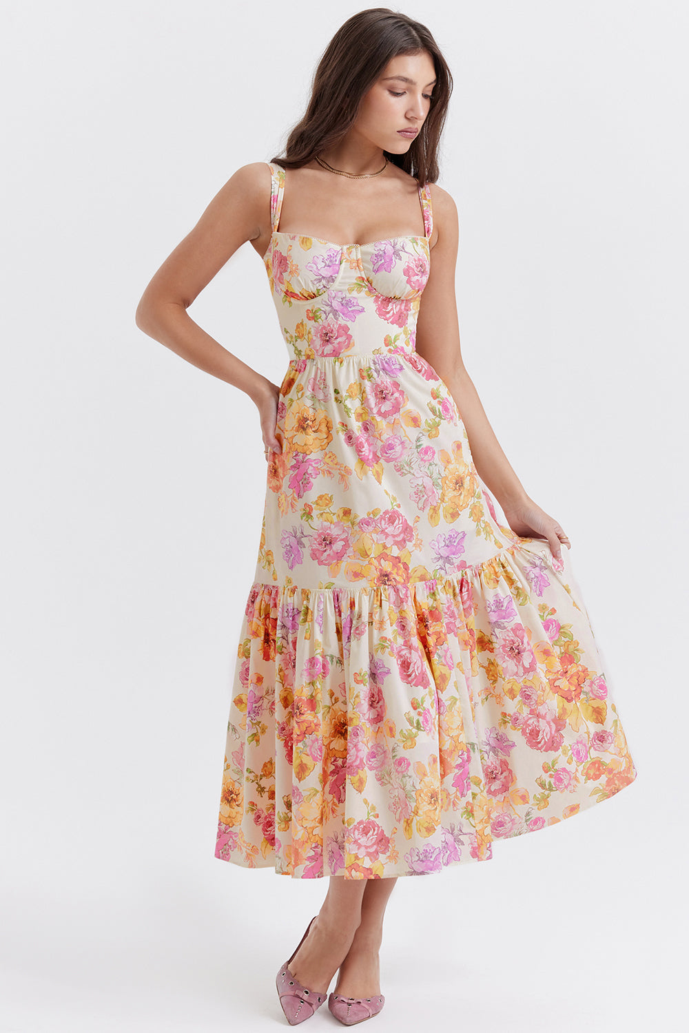 Magnolia Midi Dress - Ivory Floral