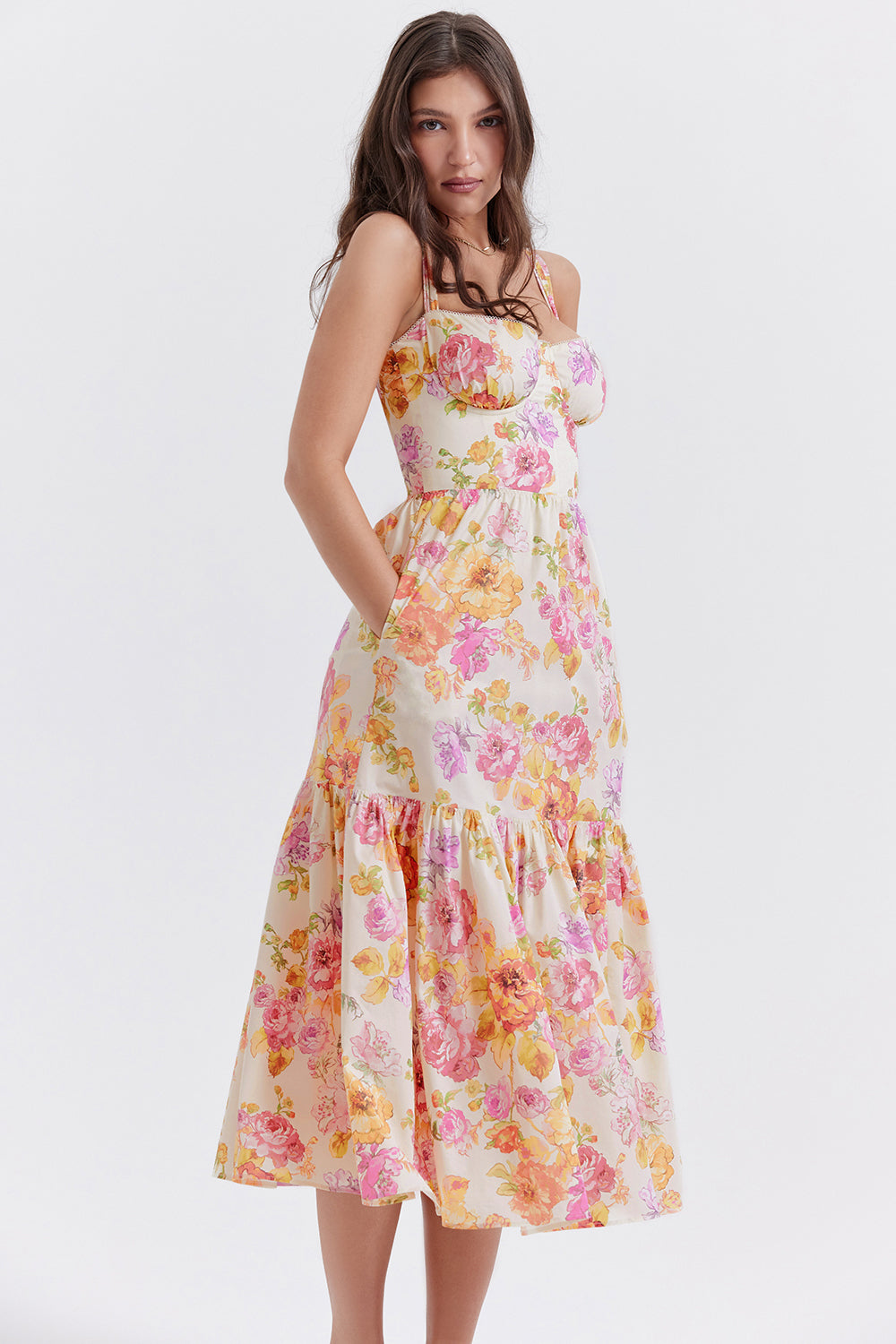 Magnolia Midi Dress - Ivory Floral