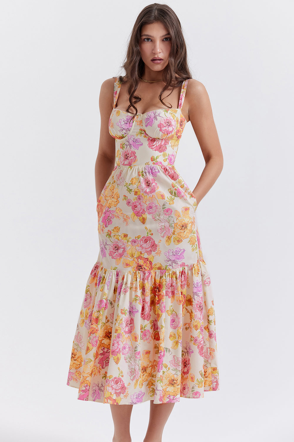 Magnolia Midi Dress - Ivory Floral