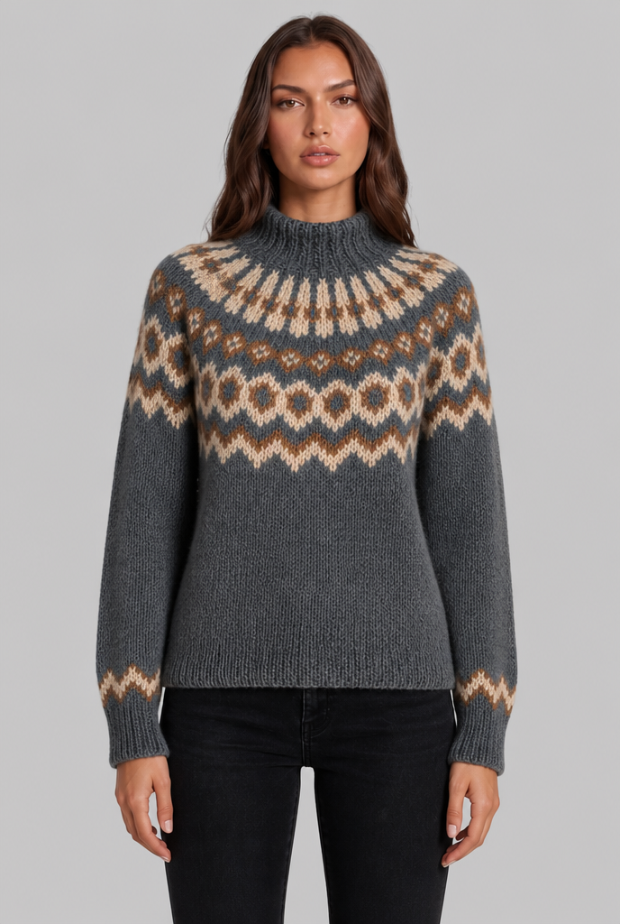 Chunky Fair Isle Sweater with High Neck