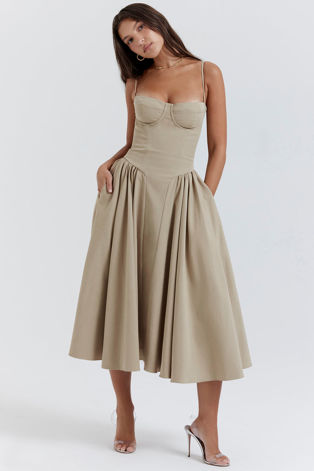 Marguerite Midi Dress - Taupe