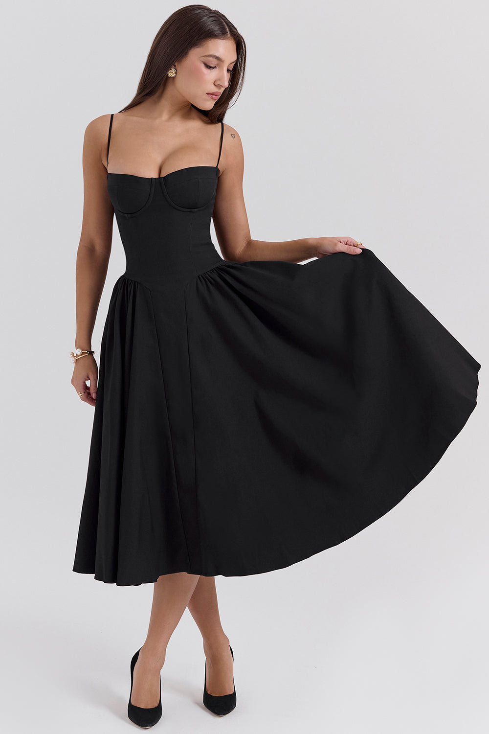 Marguerite Midi Dress - Black