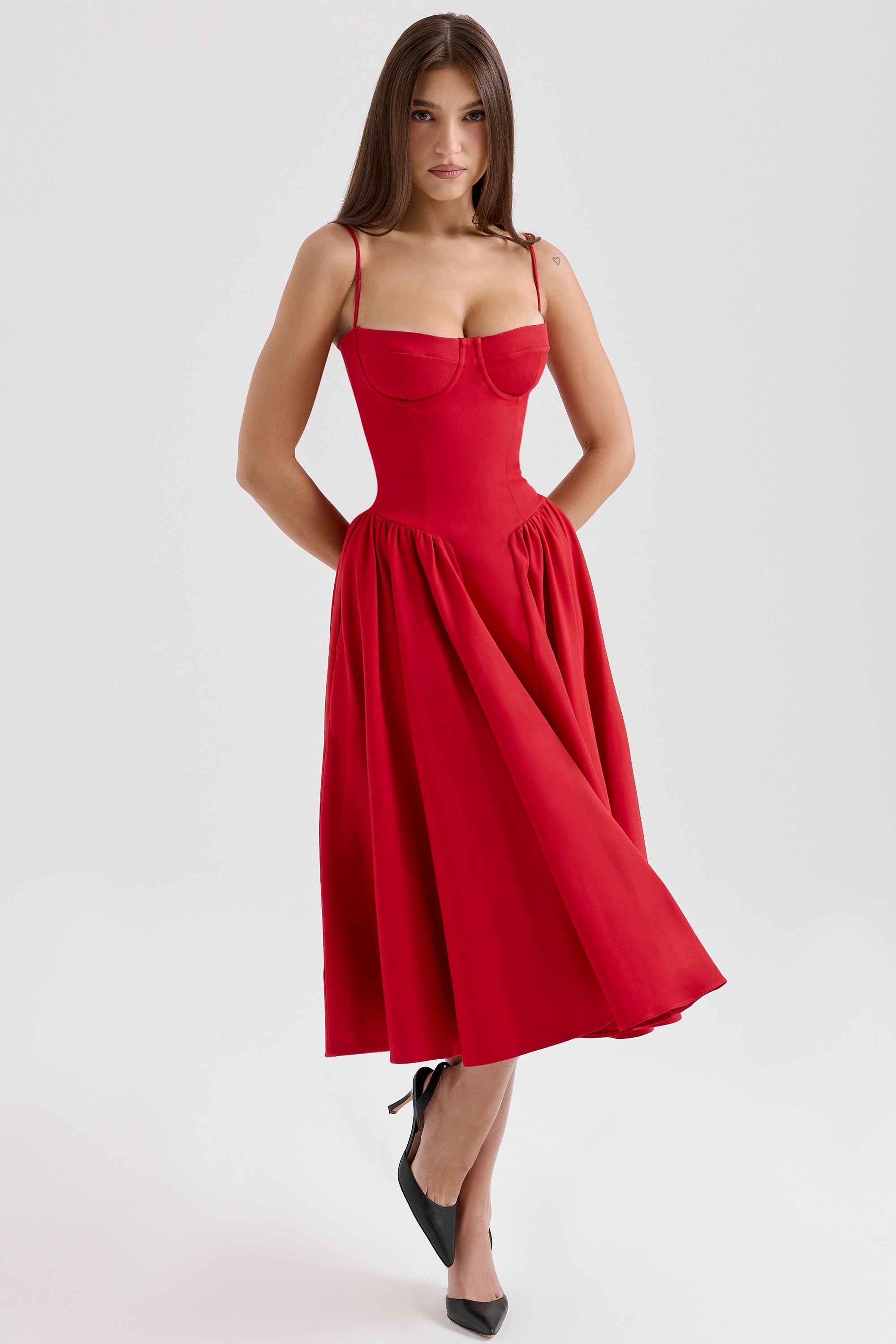 Marguerite Midi Dress - Red