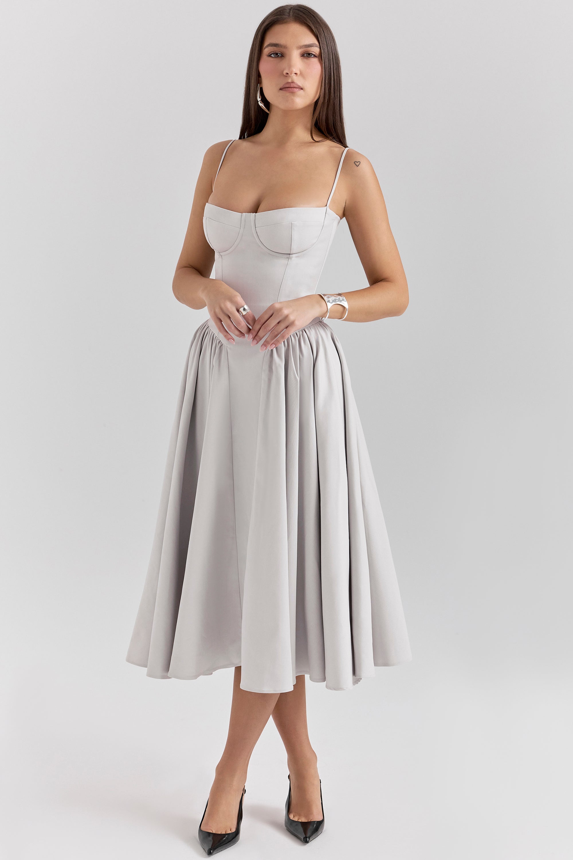 Marguerite Midi Dress - Dove Grey