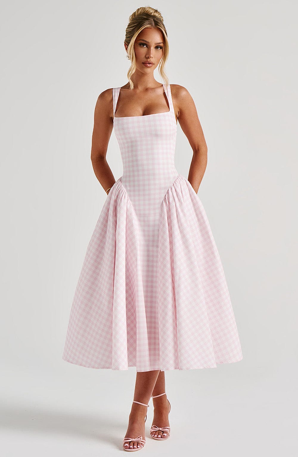 Petal Check Midi Dress - Blush Gingham