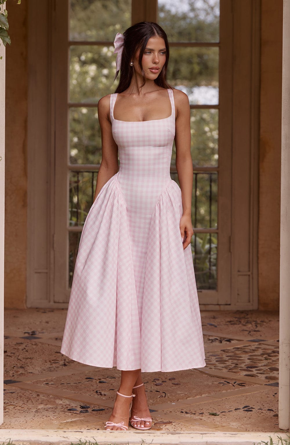 Petal Check Midi Dress - Blush Gingham