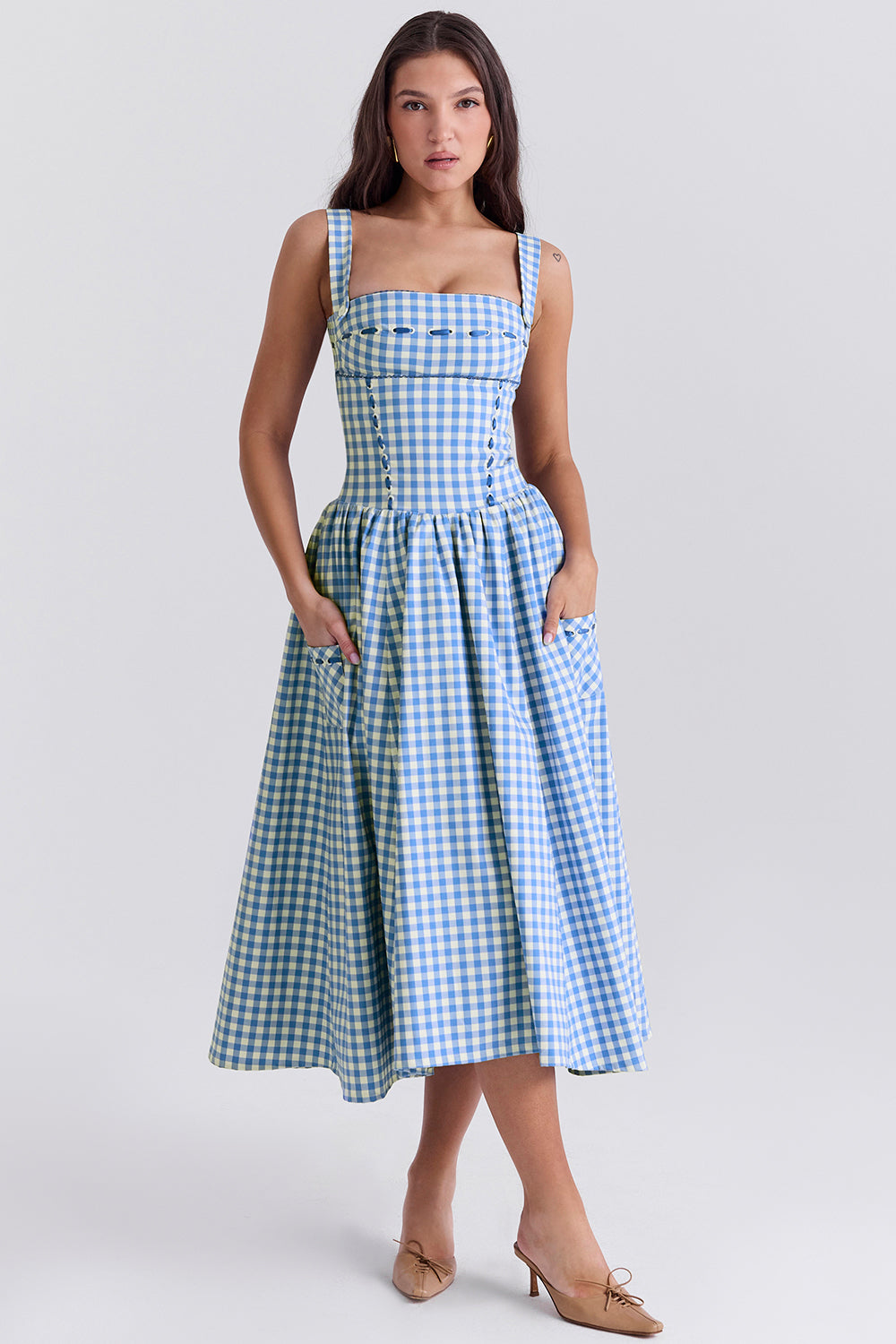 Vivien Midi Dress - Regatta Blue Gingham