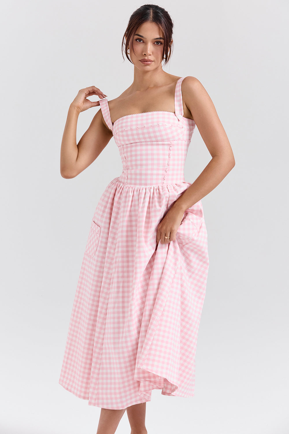 Vivien Midi Dress - Strawberry Shortcake Gingham
