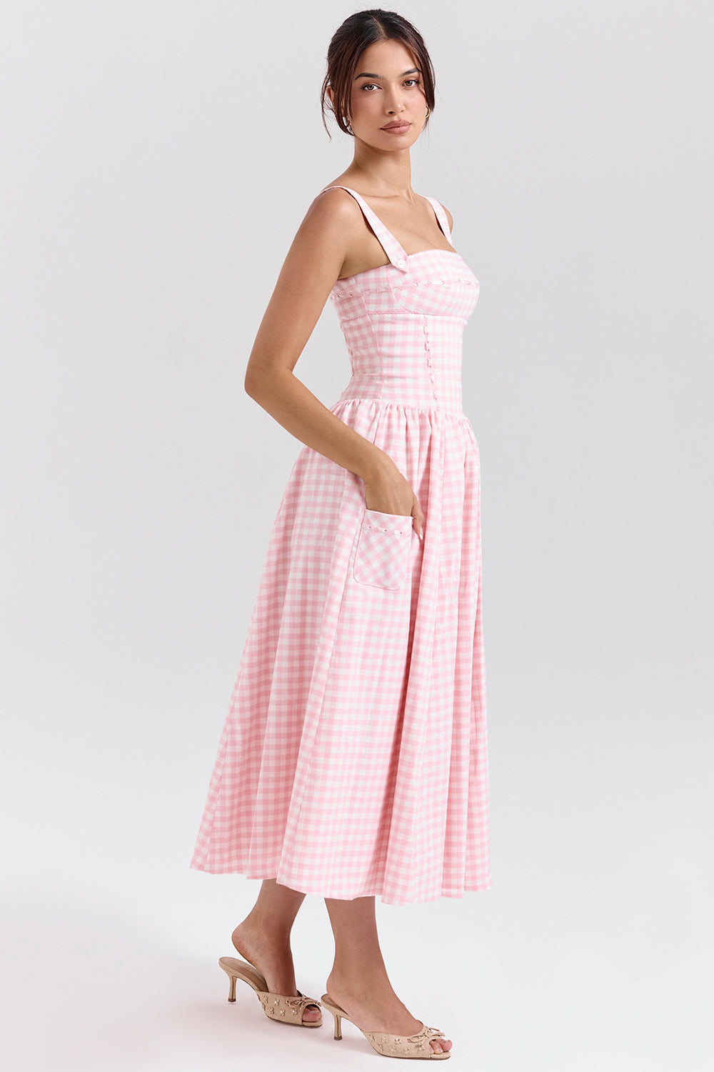 Vivien Midi Dress - Strawberry Shortcake Gingham