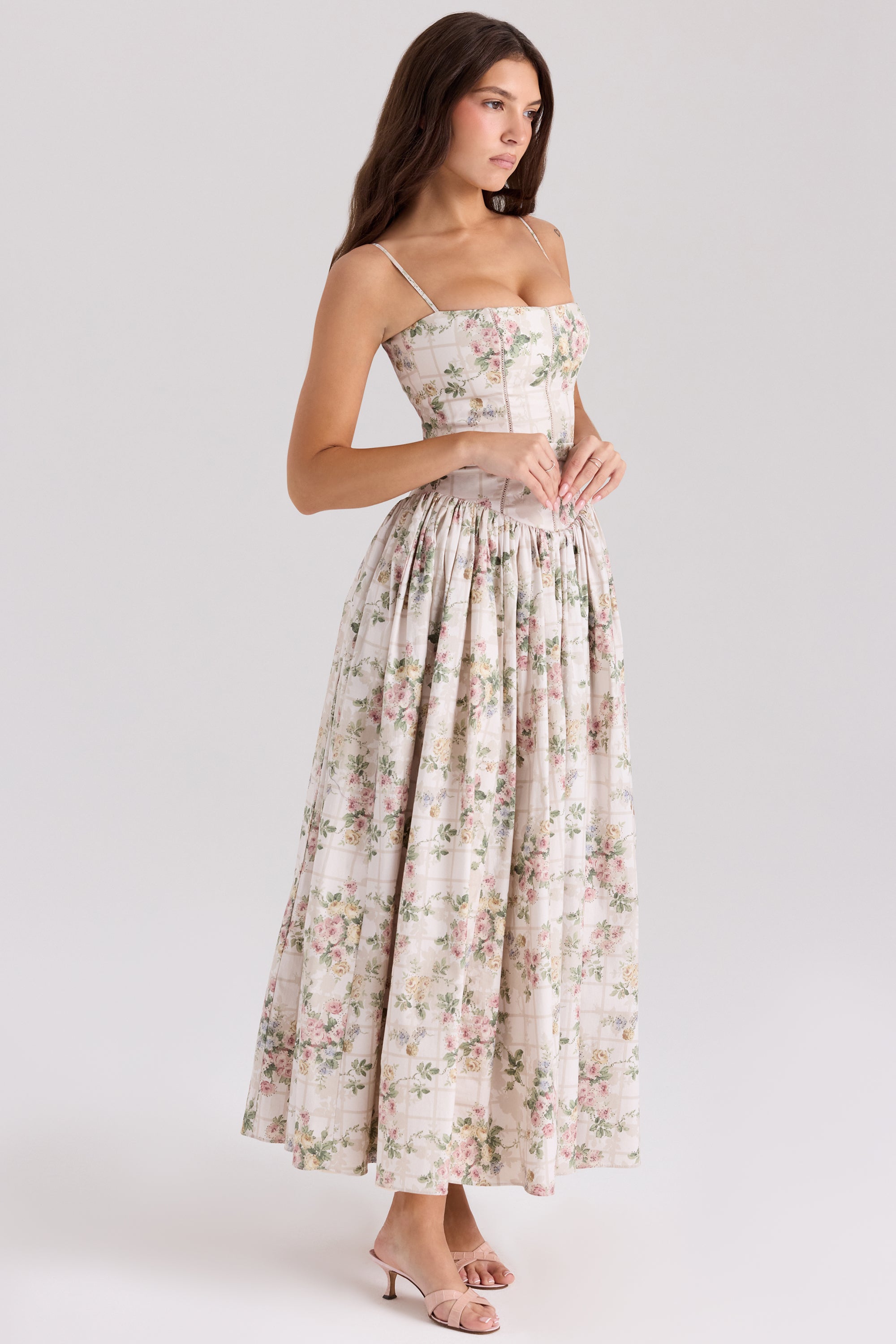 Ysabella Midi Dress - Cream Floral