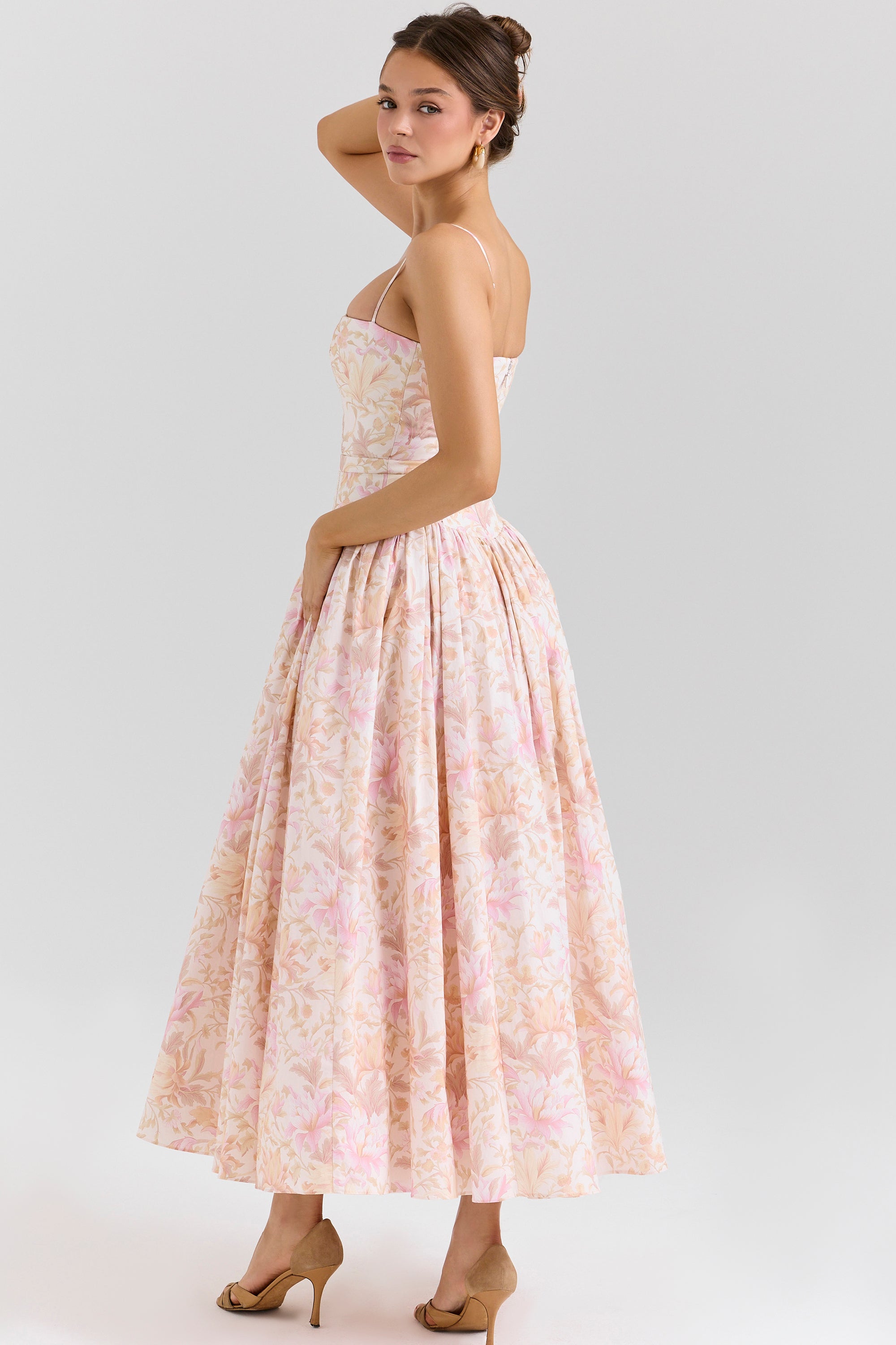 Ysabella Midi Dress - Peach Floral