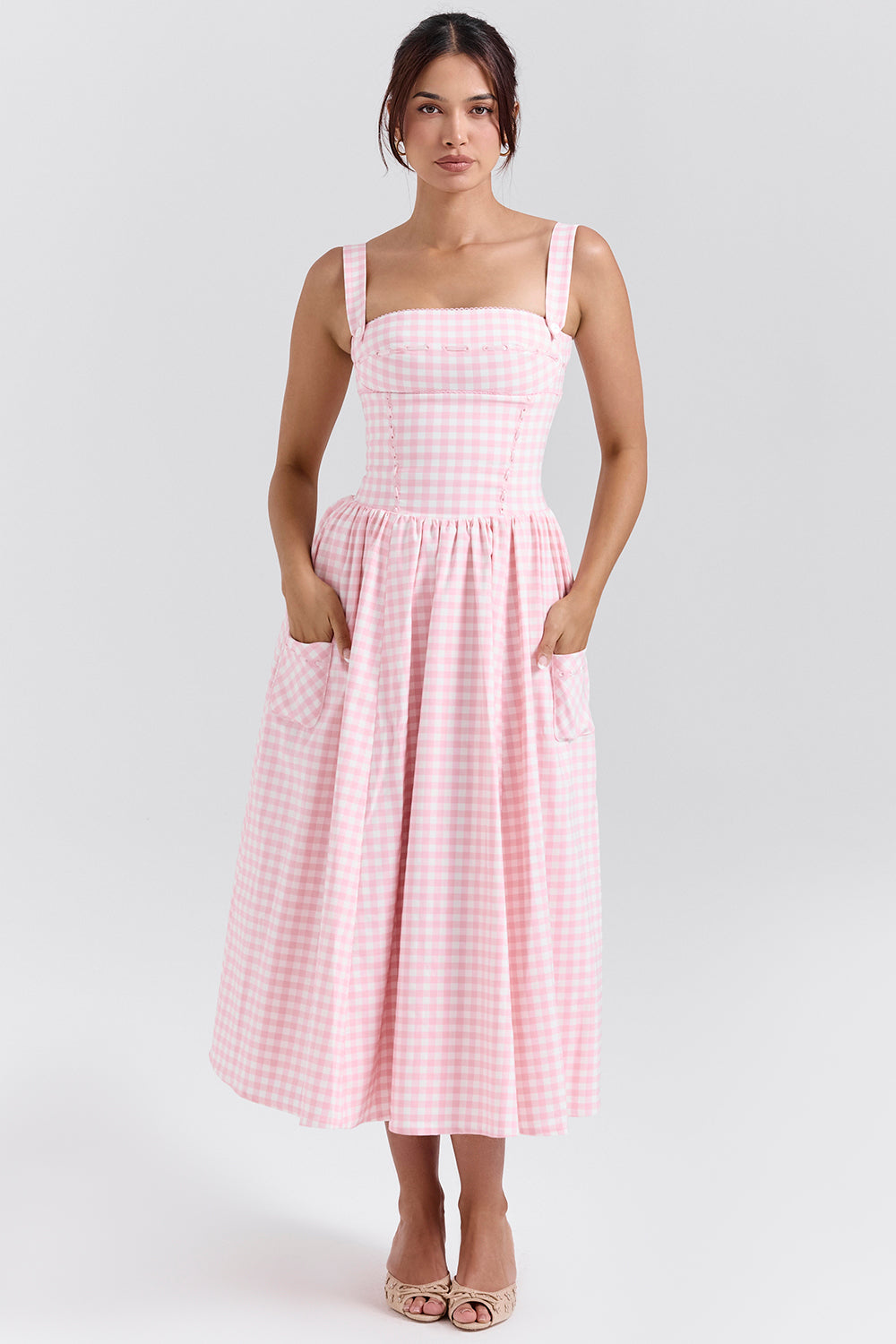 Vivien Midi Dress - Strawberry Shortcake Gingham
