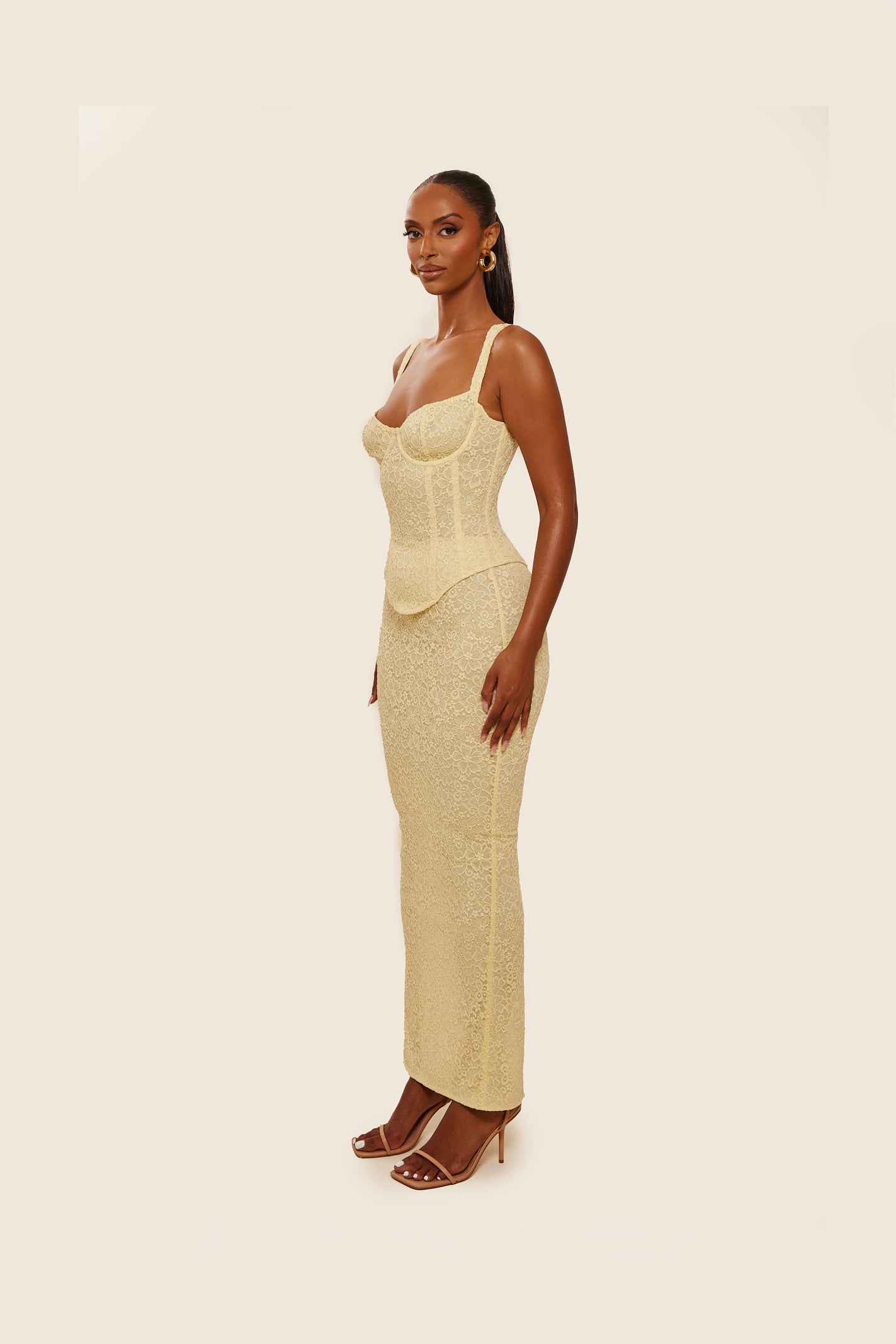 The Cinched Lace Corset Maxi Set in Yellow