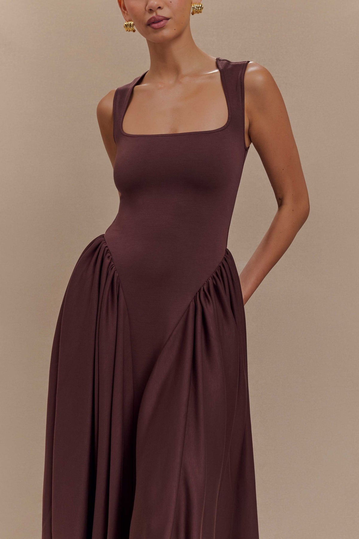 Hazel Midi Dress - Cacao Brown