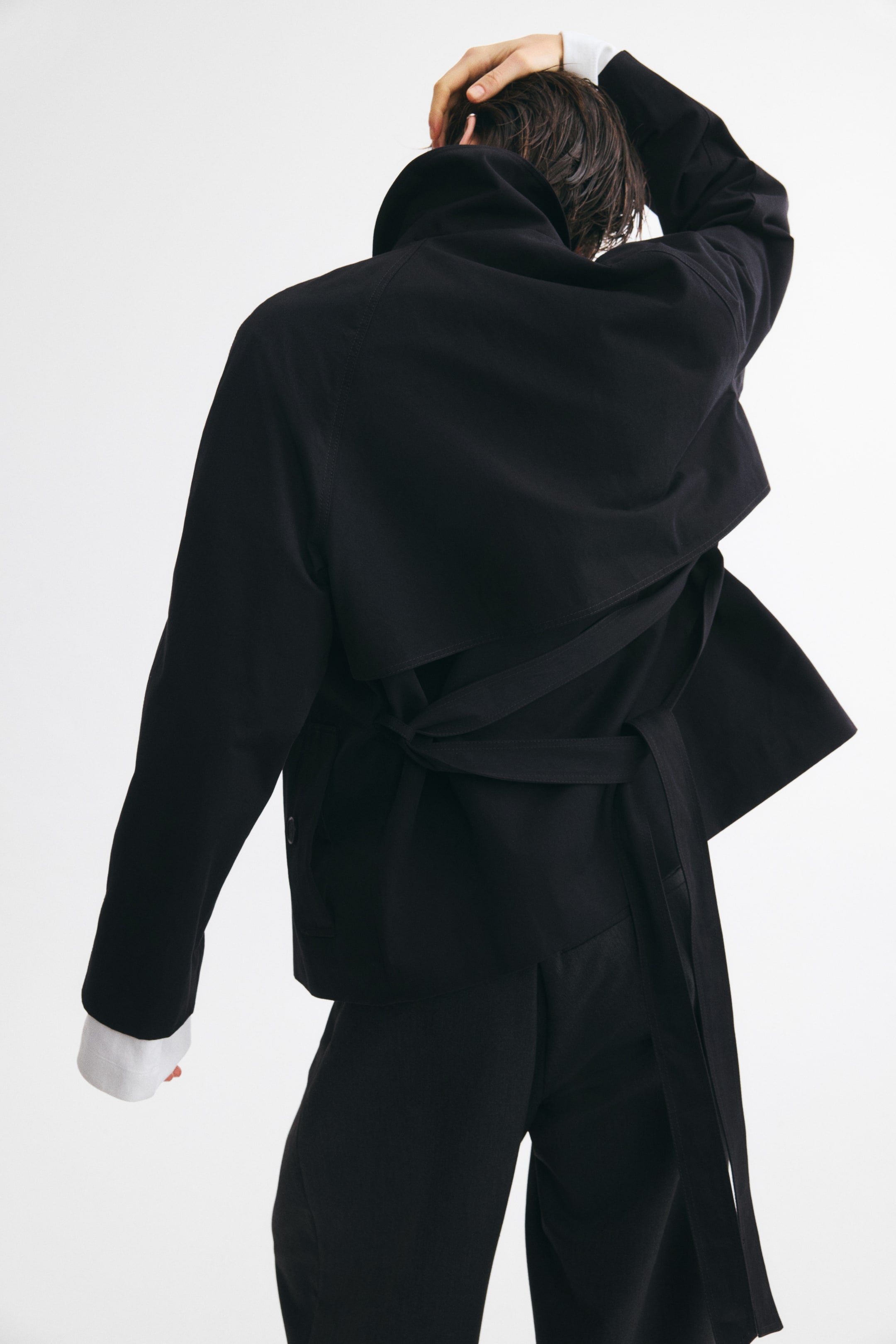Ribbon Trench Coat - Black
