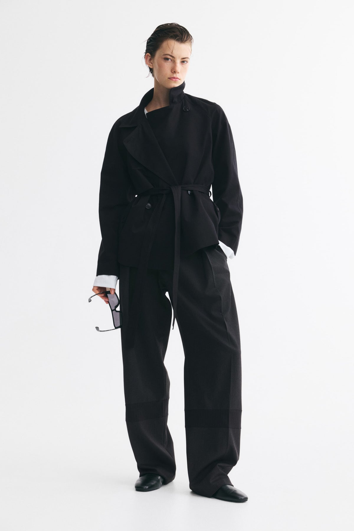 Ribbon Trench Coat - Black