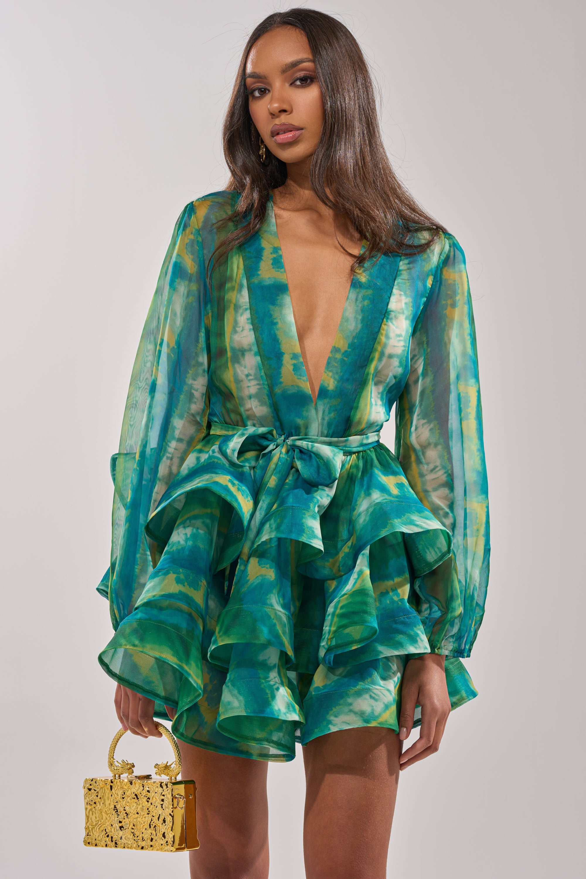 Anouk Mini Dress - Green Multi - front