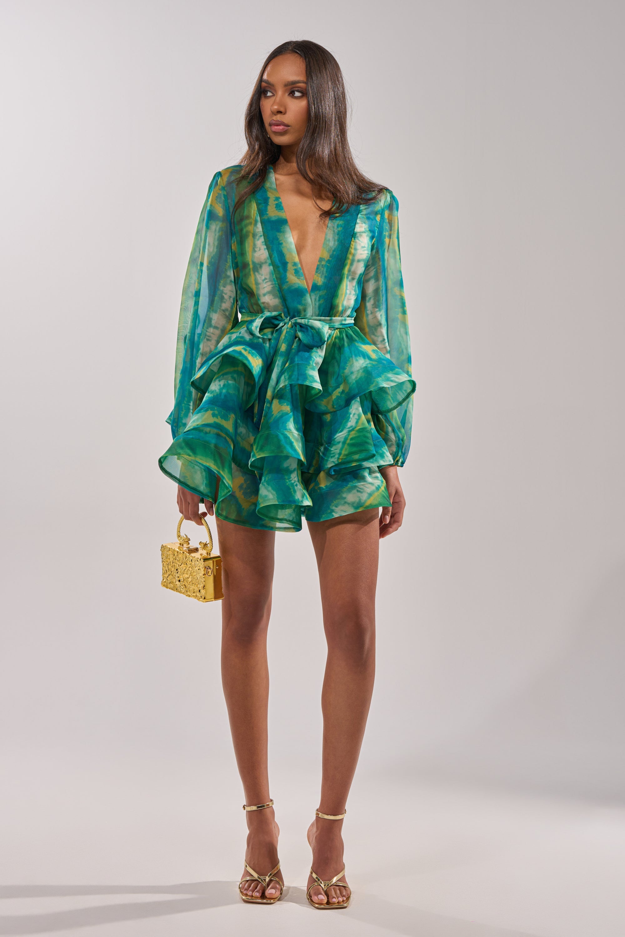 Anouk Mini Dress - Green Multi - full look