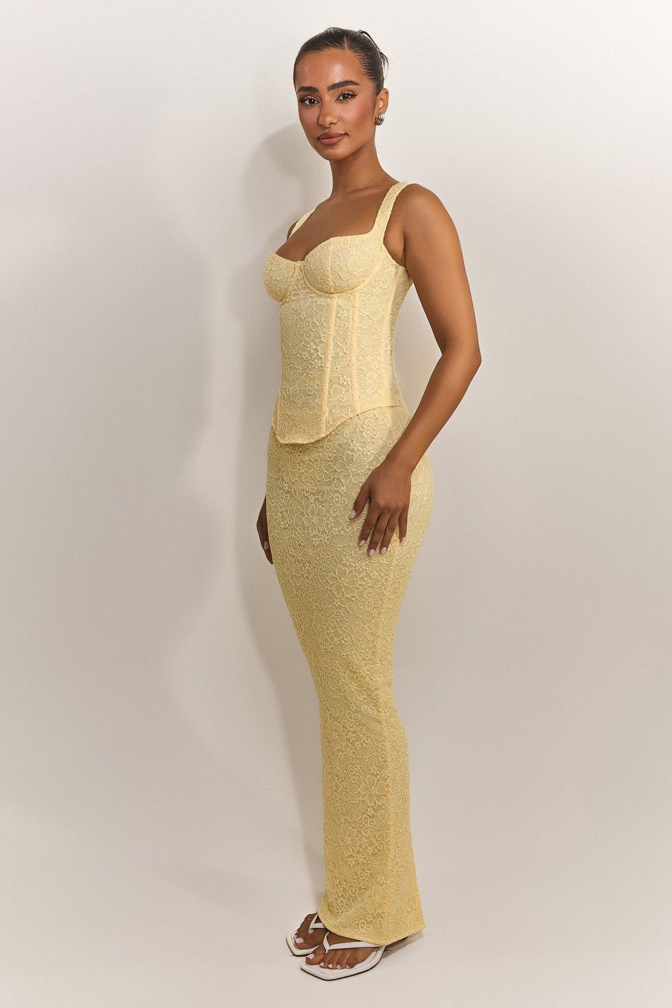 The Cinched Lace Corset Maxi Set in Yellow