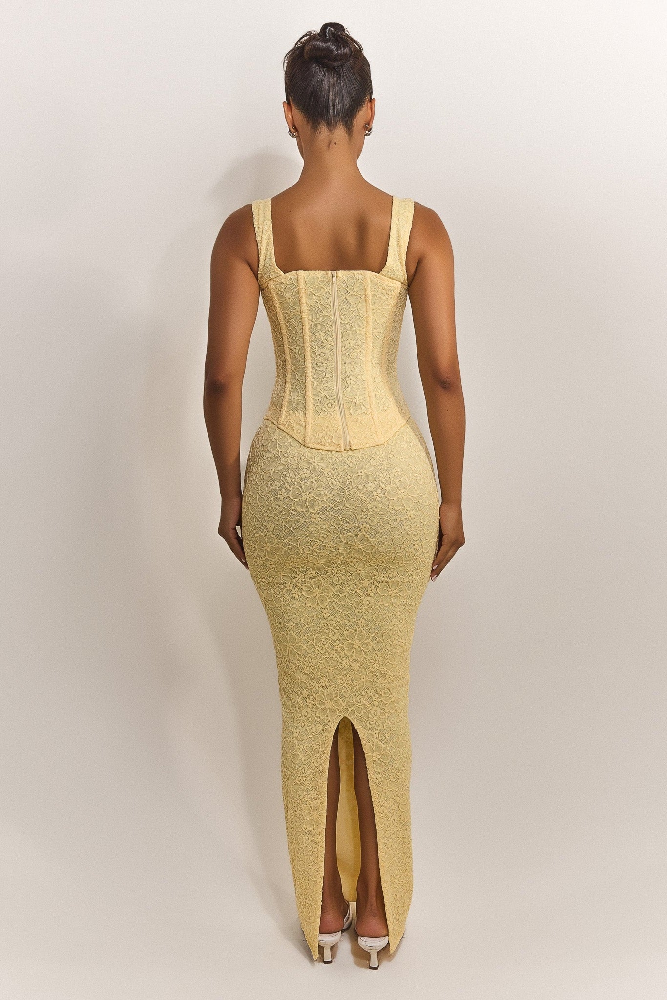 The Cinched Lace Corset Maxi Set in Yellow