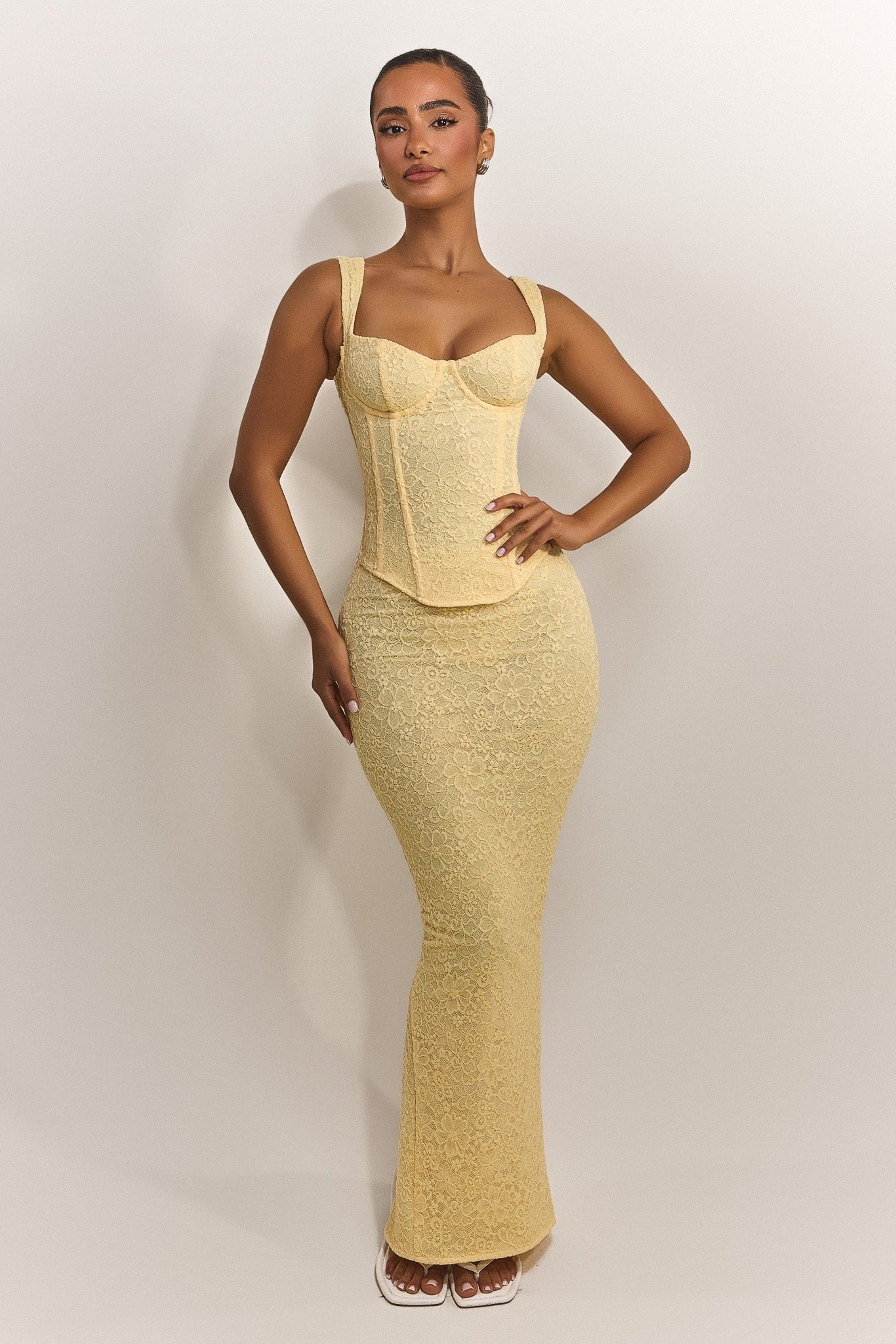 The Cinched Lace Corset Maxi Set in Yellow