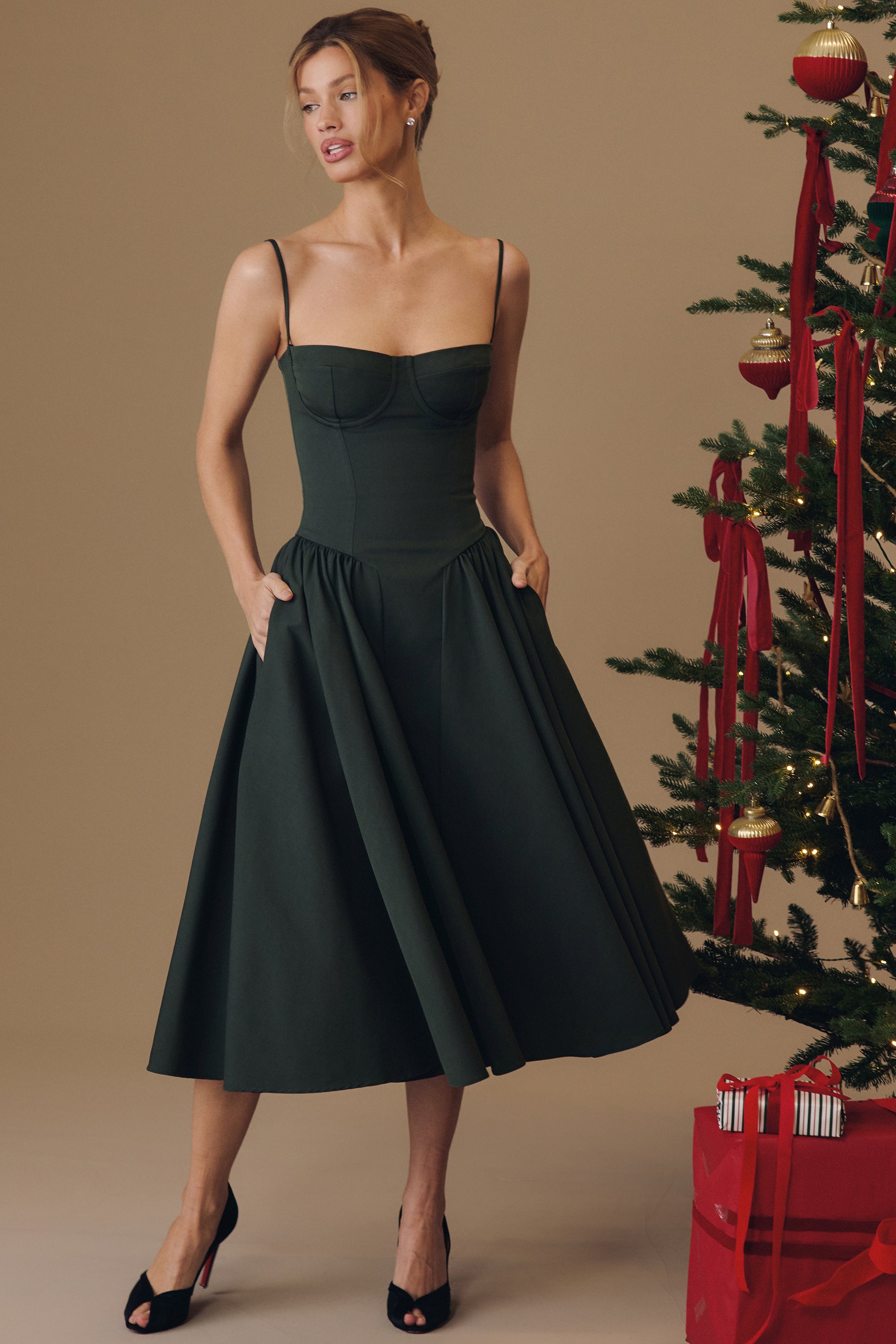Marguerite Midi Dress - Emerald Green