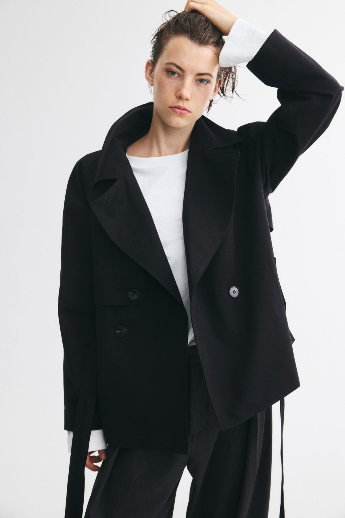 Ribbon Trench Coat - Black