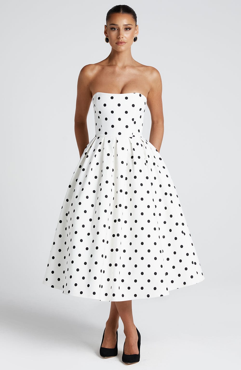 Adeline Midi Dress - Black Polka Dot