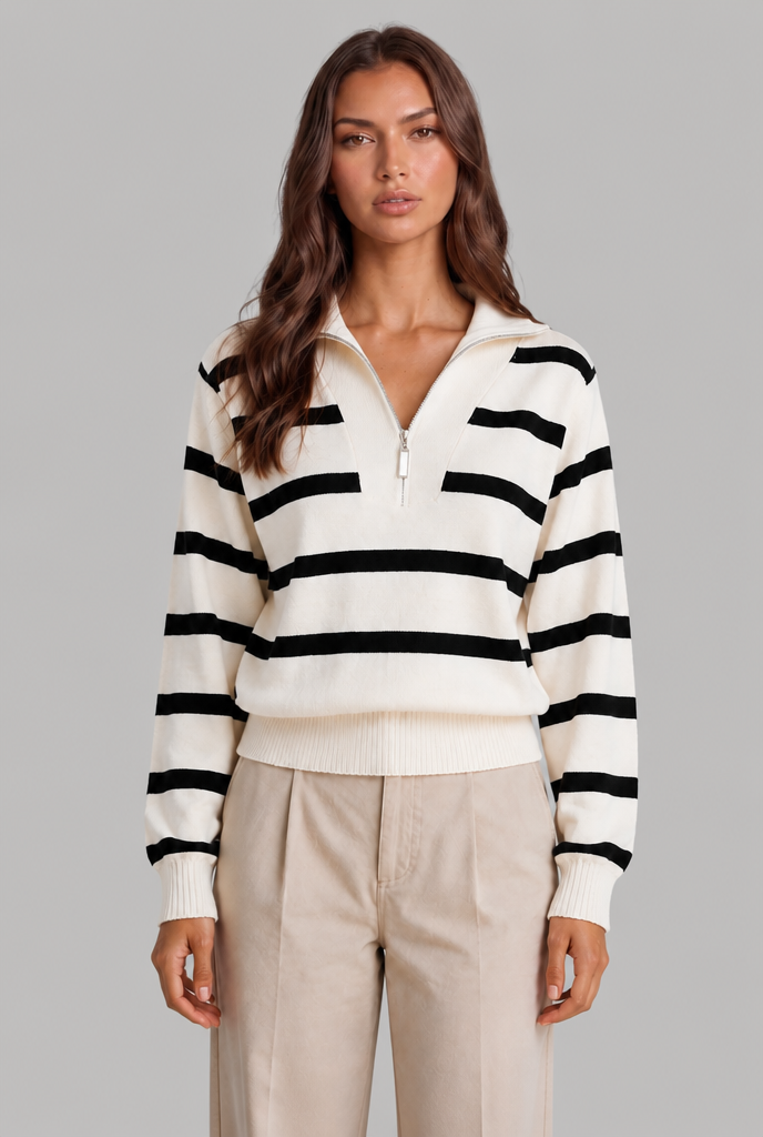 Striped Half-Zip Knitted Jumper