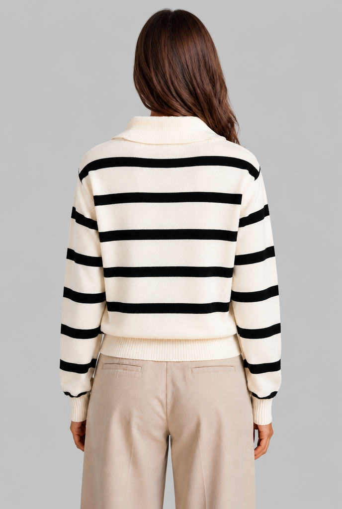 Striped Half-Zip Knitted Jumper