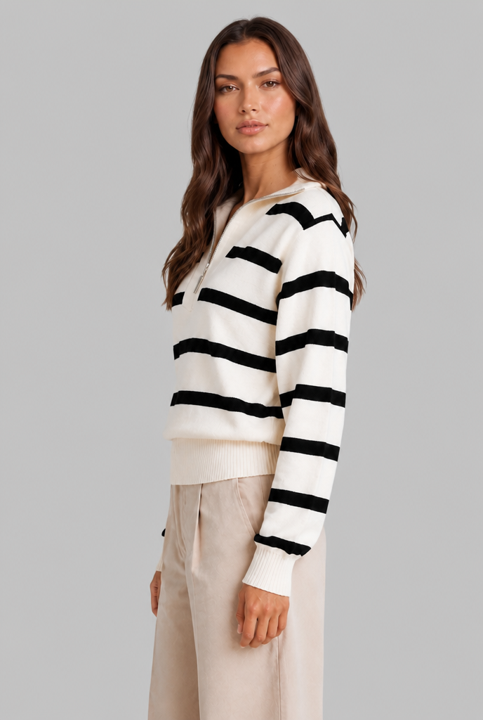 Striped Half-Zip Knitted Jumper
