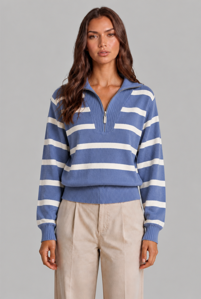 Striped Half-Zip Knitted Jumper