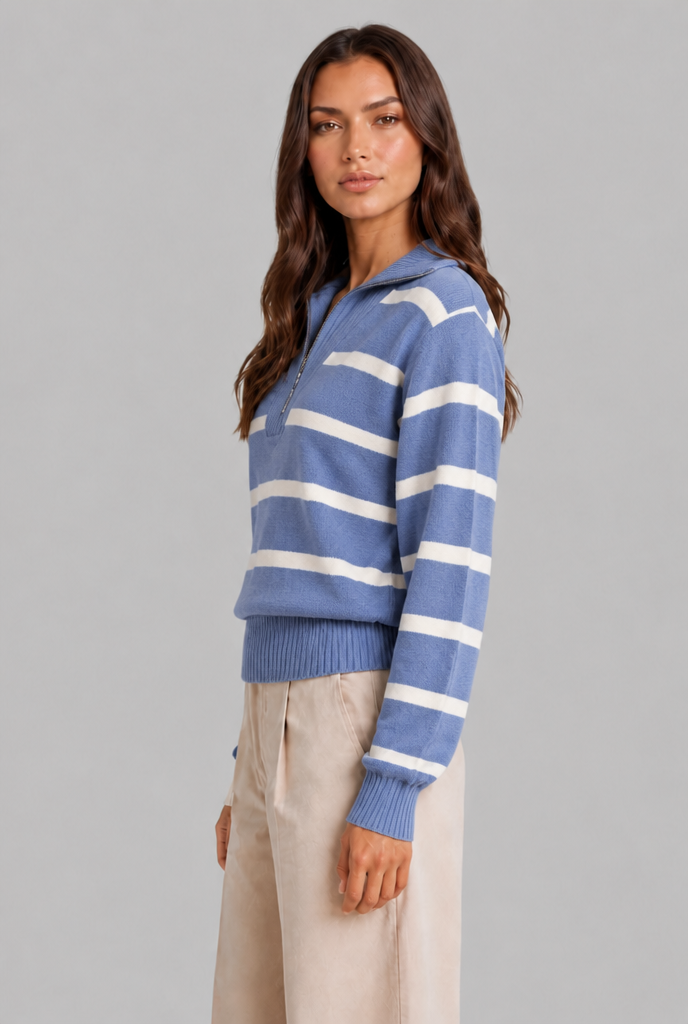 Striped Half-Zip Knitted Jumper