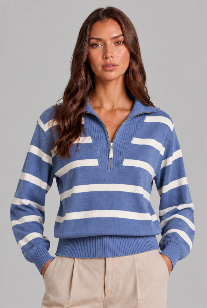 Striped Half-Zip Knitted Jumper