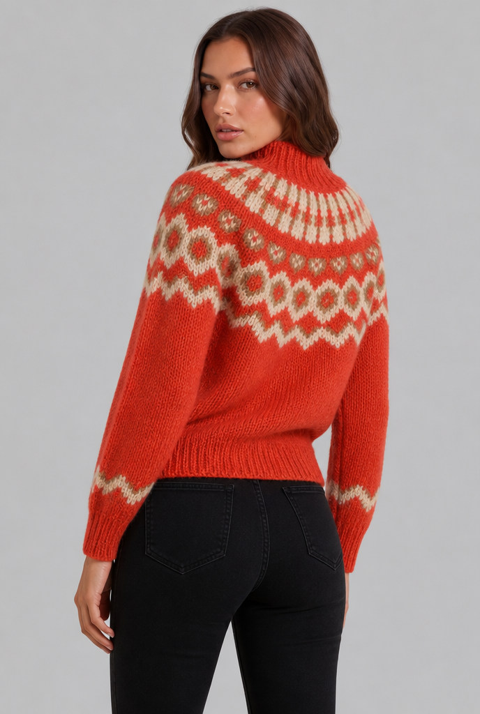 Chunky Fair Isle Sweater with High Neck