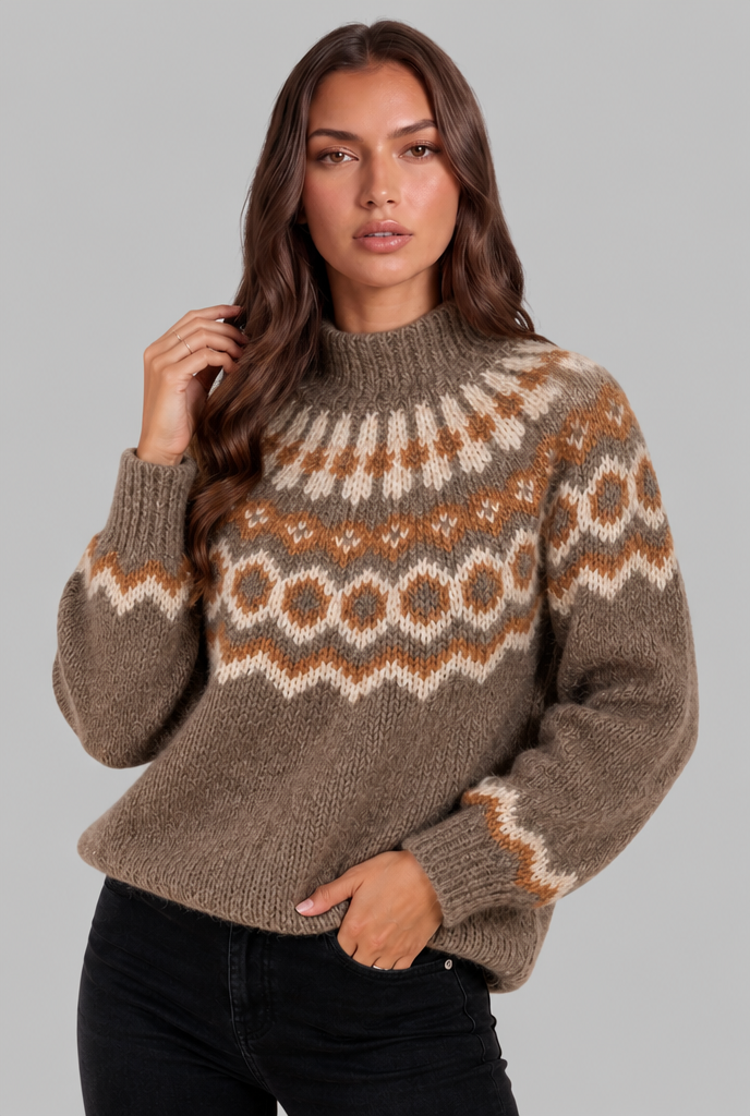 Chunky Fair Isle Sweater with High Neck