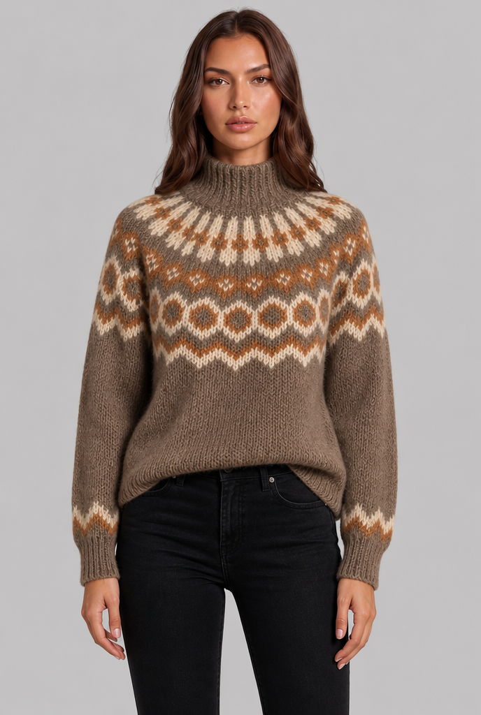Chunky Fair Isle Sweater with High Neck