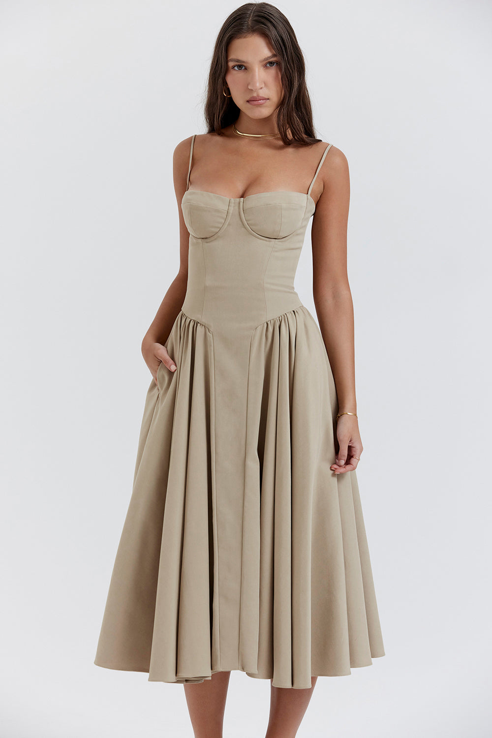 Marguerite Midi Dress - Taupe