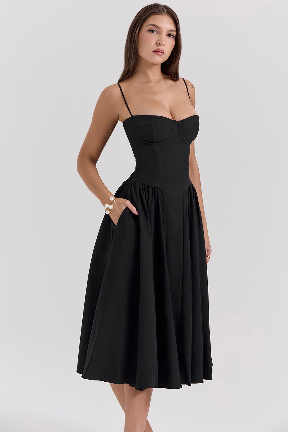 Marguerite Midi Dress - Black
