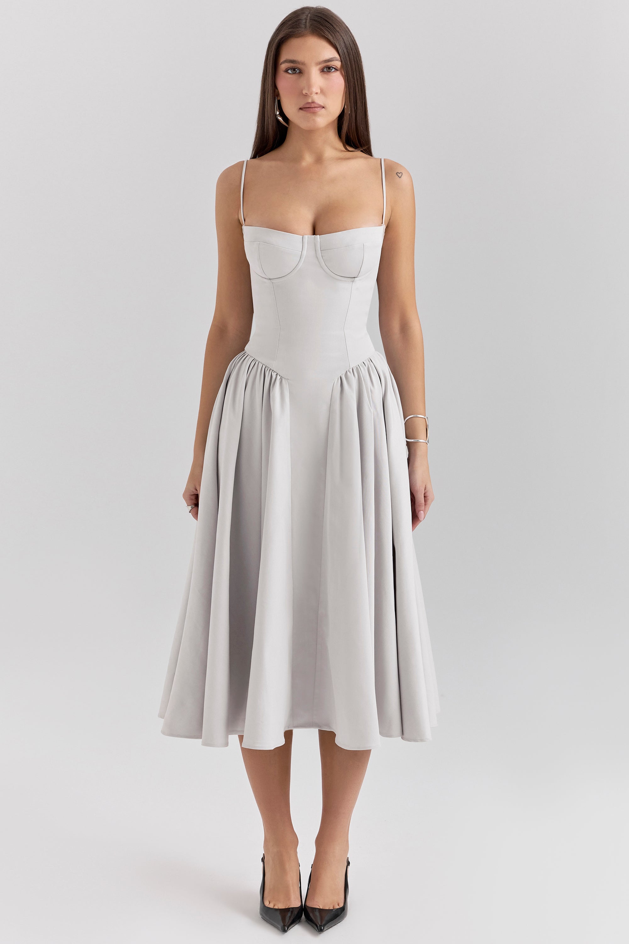 Marguerite Midi Dress - Dove Grey