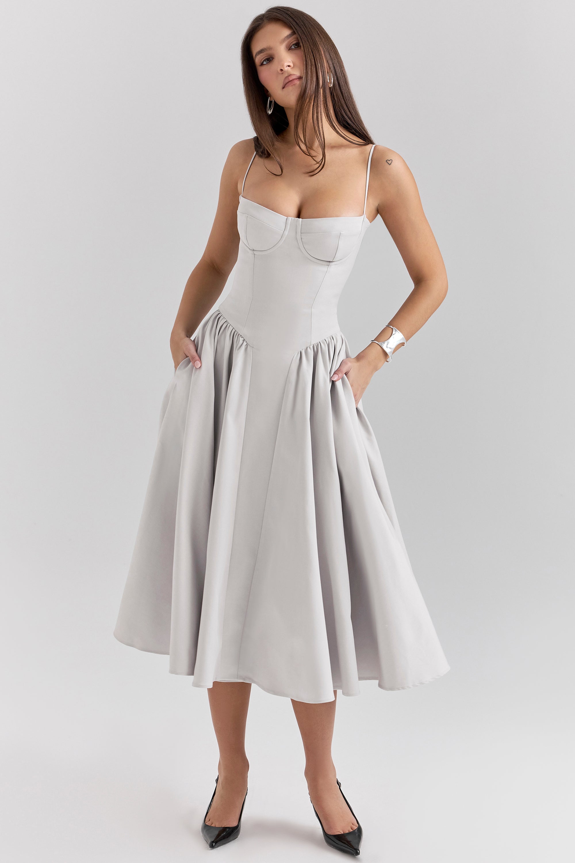 Marguerite Midi Dress - Dove Grey